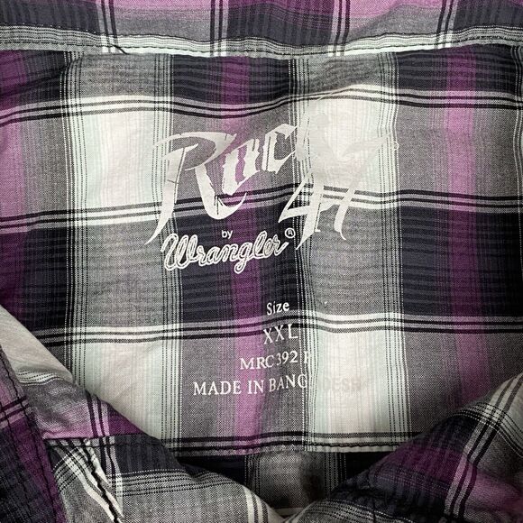 Rock 47 by Wrangler Shirt Men's XXL LS Plaid Pattern W Embroidering & Snaps - Picture 5 of 10